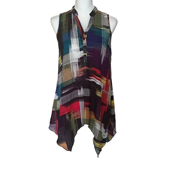 Spense Tops - Spense Asymetric Multicolor Henley Sleeveless Tank Women's Small